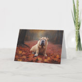 Shar Pei im Herbst Leaves Fall Inspiriert Karte (Vorderseite)