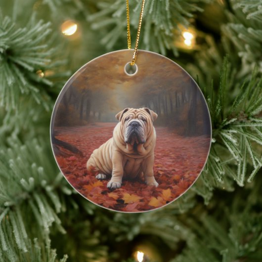 Shar Pei im Herbst Leaves Fall Inspiriert Keramik Ornament (Baum)
