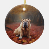 Shar Pei im Herbst Leaves Fall Inspiriert Keramik Ornament (Vorne)