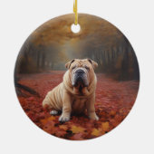 Shar Pei im Herbst Leaves Fall Inspiriert Keramik Ornament (Hinten)