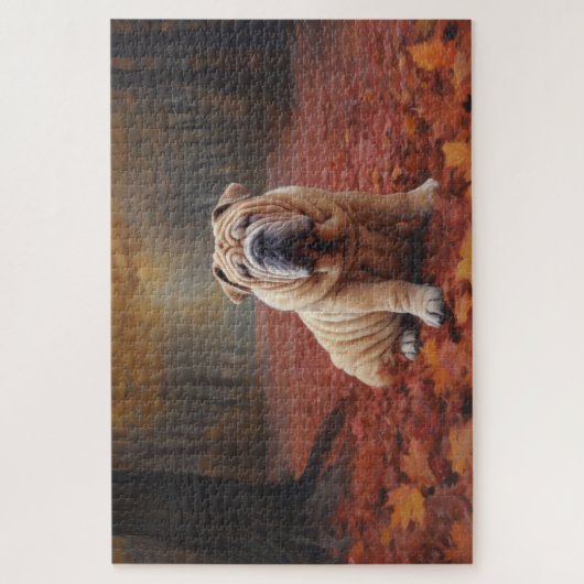 Shar Pei im Herbst Leaves Fall Inspiriert Puzzle (Vertikal)