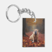 Shar Pei im Herbst Leaves Fall Inspiriert Schlüsselanhänger (Vorderseite links)