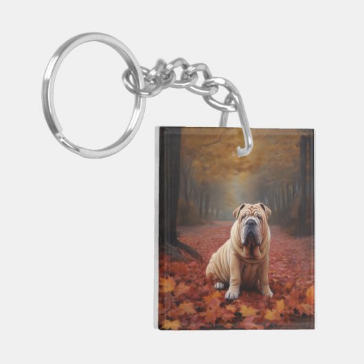 Shar Pei im Herbst Leaves Fall Inspiriert Schlüsselanhänger (Vorderseite links)