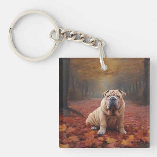 Shar Pei im Herbst Leaves Fall Inspiriert Schlüsselanhänger (Vorderseite)