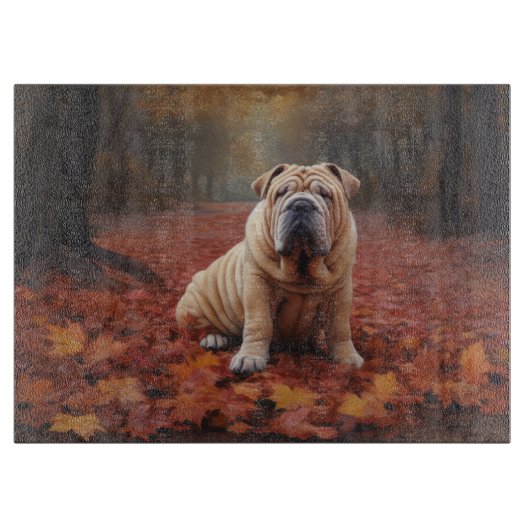 Shar Pei im Herbst Leaves Fall Inspiriert Schneidebrett (Vorderseite)