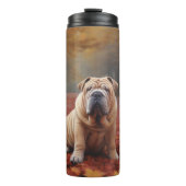 Shar Pei im Herbst Leaves Fall Inspiriert Thermosbecher (Vorderseite)