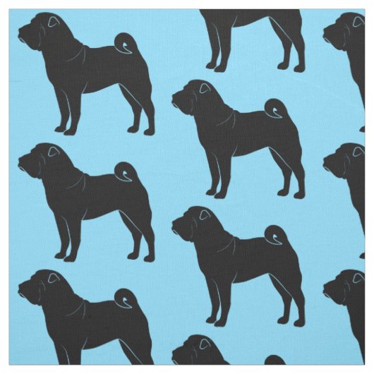 Shar Pei in der Silhouette auf Blau Stoff (Muster)