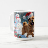 Shar Pei läuft im Schnee mit Weihnachtshut Kaffeetasse (Vorderseite Links)