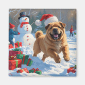 Shar Pei läuft im Schnee mit Weihnachtshut Magnet (Vorne)