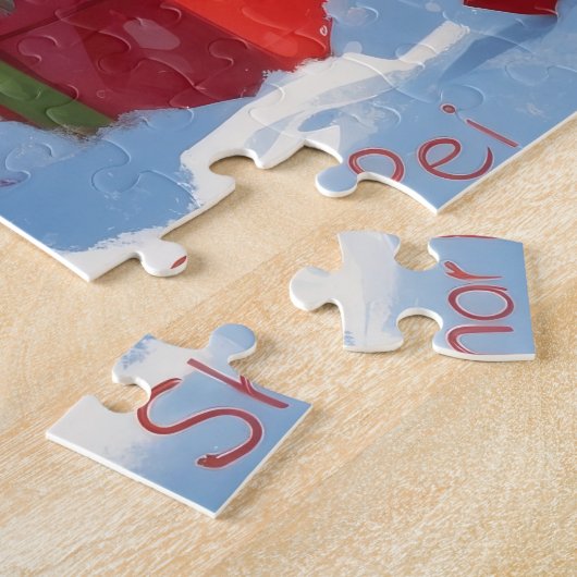 Shar Pei läuft im Schnee mit Weihnachtshut Puzzle (Seite)