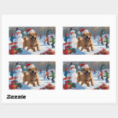 Shar Pei läuft im Schnee mit Weihnachtshut Rechteckiger Aufkleber (Blatt)