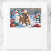Shar Pei läuft im Schnee mit Weihnachtshut Rechteckiger Aufkleber (Tasche)