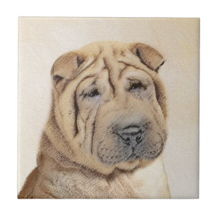 Shar Pei Malerei - Niedliche Original Hunde Kunst Fliese