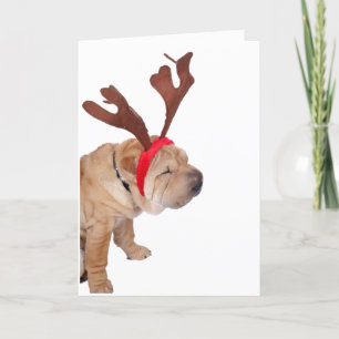 SHAR PEI MIT ANTLERS CHRISTMAS CARD DANKESKARTE