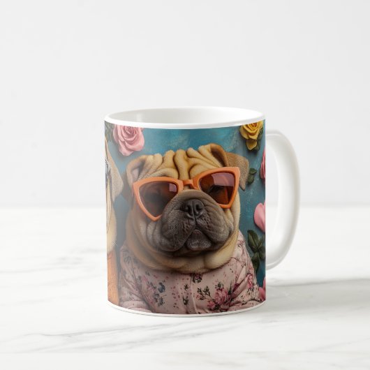Shar Pei mit Herz-Rose Valentinstag Kaffeetasse (VorderseiteRechts)