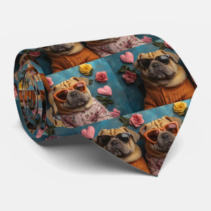 Shar Pei mit Herz Rosen Valentinstag Krawatte