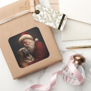 Shar Pei mit Weihnachtsmann Festives Weihnachten  Quadratischer Aufkleber