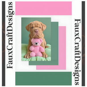 Shar-pei Niedlich Hund und Pink Teddy Decoupage R  Seidenpapier