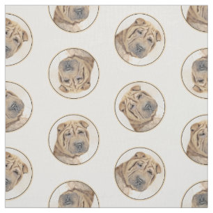 Shar Pei Painting Fawn Wrinkle Original Dog Art Stoff