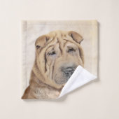 Shar Pei Painting - Niedliche Original Dog Art Badhandtuch Set (Waschlappen)