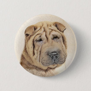 Shar Pei Painting - Niedliche Original Dog Art Button