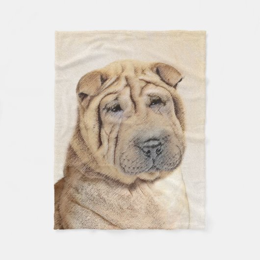 Shar Pei Painting - Niedliche Original Dog Art Fleecedecke (Vorderseite)