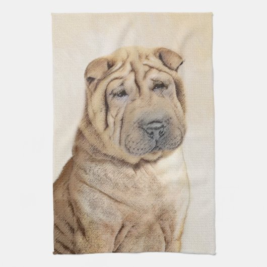 Shar Pei Painting - Niedliche Original Dog Art Geschirrtuch (Vertikal)