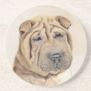 Shar Pei Painting - Niedliche Original Dog Art Getränkeuntersetzer