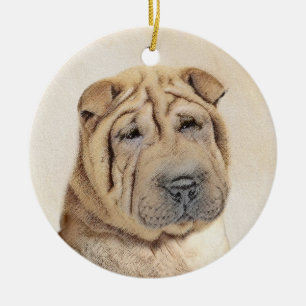 Shar Pei Painting - Niedliche Original Dog Art Keramikornament