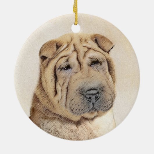 Shar Pei Painting - Niedliche Original Dog Art Keramikornament (Hinten)