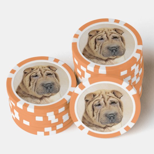 Shar Pei Painting - Niedliche Original Dog Art Pokerchips (Stapel)