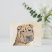 Shar Pei Painting - Niedliche Original Dog Art Postkarte (Stehend Vorderseite)