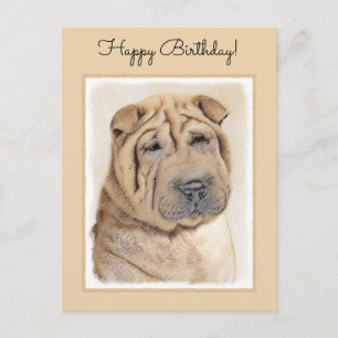 Shar Pei Painting - Niedliche Original Dog Art Postkarte