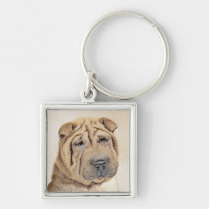Shar Pei Painting - Niedliche Original Dog Art Schlüsselanhänger