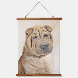Shar Pei Painting - Niedliche Original Dog Art Wandteppich Mit Holzrahmen