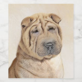 Shar Pei Painting - Niedliche Original Dog Art Weinetikett (Einzelnes Label)