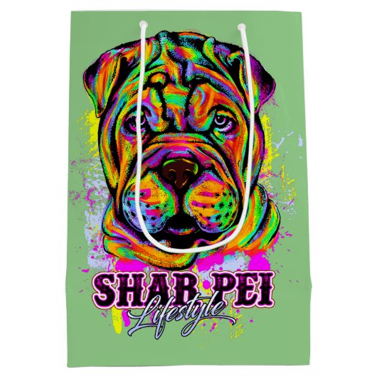 Shar Pei Puppy Dog Lifestyle Mittlere Geschenktüte (Rückseite)