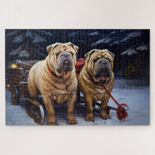 Shar Pei Schnee-Schlitten Weihnachtsdekoration Puzzle