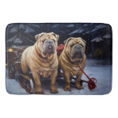 Shar Pei Snowy Sleigh Weihnachtsdekor Badematte (Vorderseite)