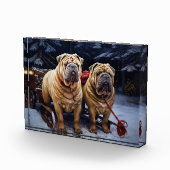 Shar Pei Snowy Sleigh Weihnachtsdekor Fotoblock (Rechts)