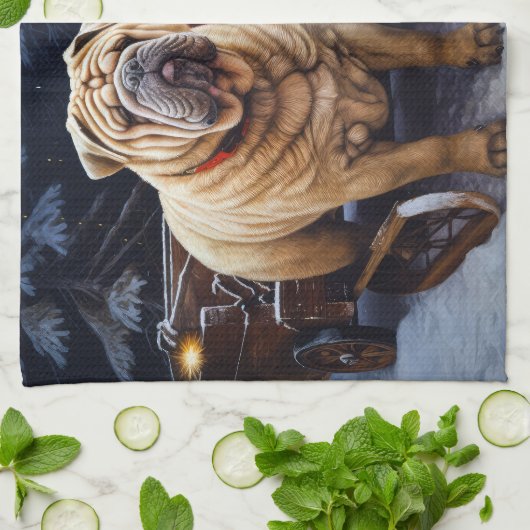 Shar Pei Snowy Sleigh Weihnachtsdekor Geschirrtuch (Gefaltet)