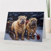 Shar Pei Snowy Sleigh Weihnachtsdekor Karte (Vorderseite)