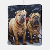 Shar Pei Snowy Sleigh Weihnachtsdekor Keramikornament (Links)