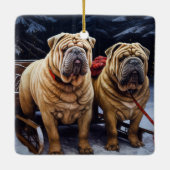 Shar Pei Snowy Sleigh Weihnachtsdekor Keramikornament (Rückseite)