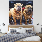 Shar Pei Snowy Sleigh Weihnachtsdekor Leinwanddruck (Insitu (Schlafzimmer))