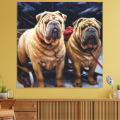 Shar Pei Snowy Sleigh Weihnachtsdekor Leinwanddruck (Insitu (Wohnzimmer))