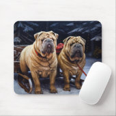 Shar Pei Snowy Sleigh Weihnachtsdekor Mousepad (Mit Mouse)