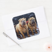 Shar Pei Snowy Sleigh Weihnachtsdekor Quadratischer Aufkleber (Umschlag)