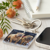 Shar Pei Snowy Sleigh Weihnachtsdekor Schlüsselanhänger (Vorderseite rechts)