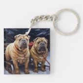 Shar Pei Snowy Sleigh Weihnachtsdekor Schlüsselanhänger (Rückseite)
